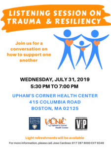 Listening Session on Trauma and Resiliency @ Upham's Corner Health Center