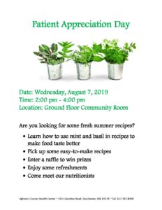 Patient Appreciation Day - Wednesday, August 7, 2019 @ Upham's Corner Health Center