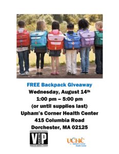 Back To School - Backpack Giveaway @ Upham's Corner Health Center